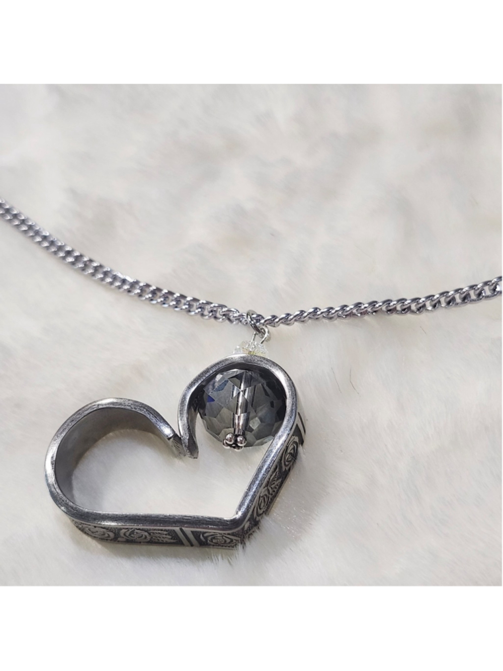 Heart Pendant Necklace Handmade Spoon handle Pendant W/bead